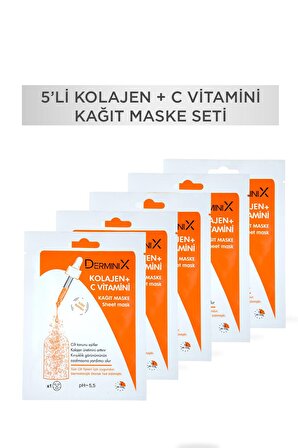Derminix Kolajen + C Vitamini Kağıt Maske Seti 5 Adet